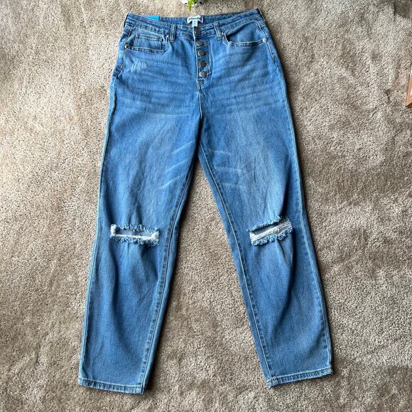 NWT Abound Mom Jean Button-Fly Light Stone Wash Distressed 90s Jeans Size 29 - Picture 2 of 16